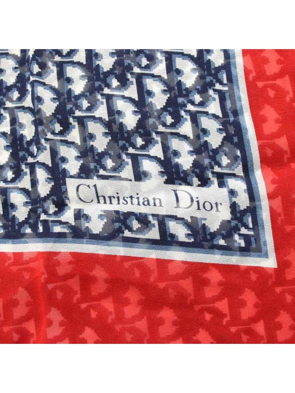 Dior Scarf Trotter Pattern All Over Red Navy White YT - Picture 4 of 6